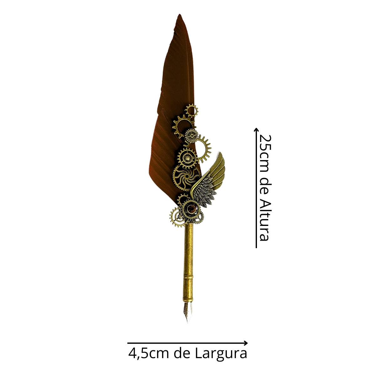 Kit Caneta Tinteiro de Pena Marrom com Engrenagens e Carimbo Kit Caneta Tinteiro de Pena Marrom com Engrenagens e Carimbo